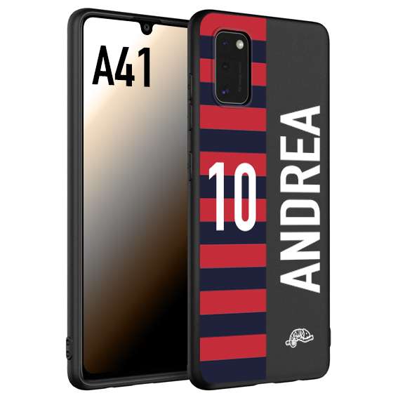 CUSTOMIZZA - Custodia cover nera morbida in tpu compatibile per Samsung A41 personalizzata calcio football nome e numero calciatori rossoblu