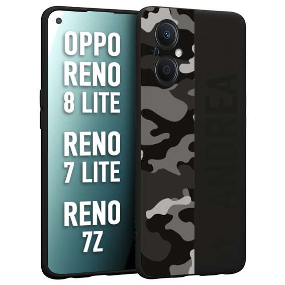 CUSTOMIZZA - Custodia cover nera morbida in tpu compatibile per Oppo Reno 7 Lite - 8 Lite - 7Z camouflage mimetico militare personalizzata nome