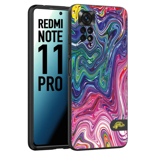 CUSTOMIZZA - Custodia cover nera morbida in tpu compatibile per Xiaomi Redmi Note 11 PRO colorata fantasia vortice marmo arcobaleno rosa blu fucsia