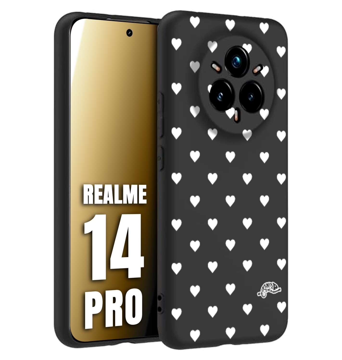 CUSTOMIZZA - Custodia cover nera morbida in tpu compatibile per Realme 14 PRO cuori pois bianchi donna pin up vintage