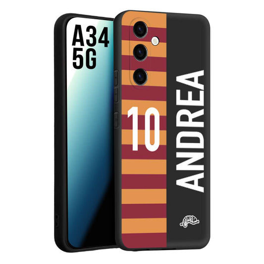 CUSTOMIZZA - Custodia cover nera morbida in tpu compatibile per Samsung A34 5G personalizzata calcio football nome e numero calciatori giallo rossi