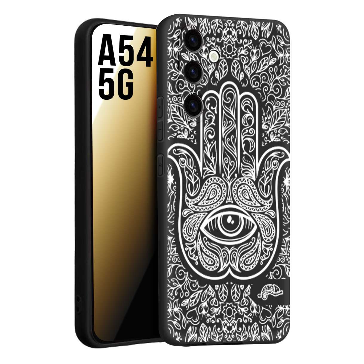 CUSTOMIZZA - Custodia cover nera morbida in tpu compatibile per Samsung A54 5G mano di fatima effetto rilievo mandala donna