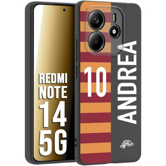 CUSTOMIZZA - Custodia cover nera morbida in tpu compatibile per Xiaomi Redmi Note 14 5G personalizzata calcio football nome e numero calciatori giallo rossi