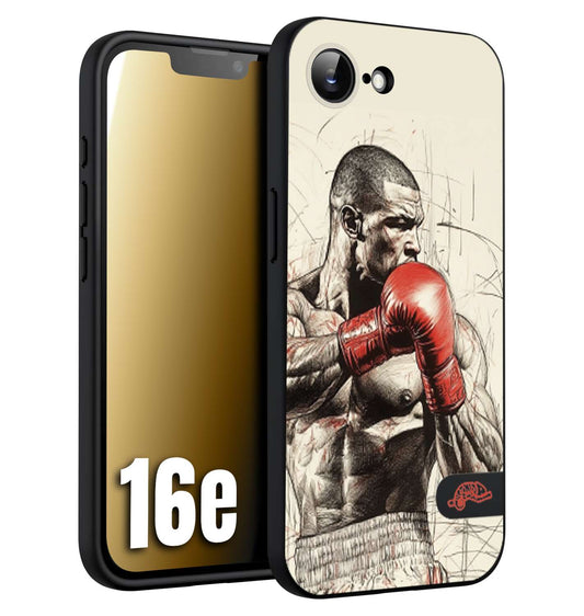 CUSTOMIZZA - Custodia cover nera morbida in tpu compatibile per iPhone 16E pugilato pugili disegno tattoo guantoni box sport ring