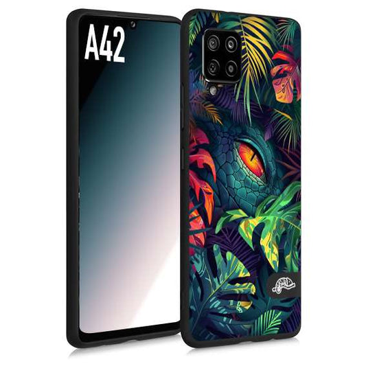 CUSTOMIZZA - Custodia cover nera morbida in tpu compatibile per Samsung A42 animali color giungla tropicale occhio di coccodrillo alligatore disegnato