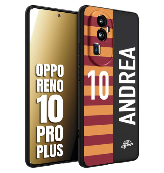CUSTOMIZZA - Custodia cover nera morbida in tpu compatibile per Oppo Reno 10 PRO PLUS personalizzata calcio football nome e numero calciatori giallo rossi