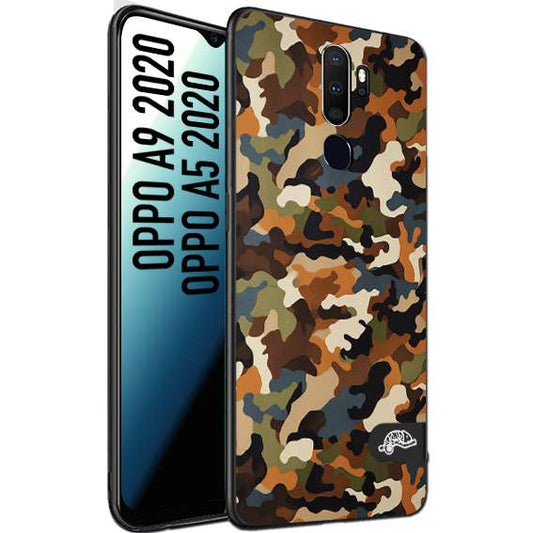 CUSTOMIZZA - Custodia cover nera morbida in tpu compatibile per Oppo A9 2020 - A5 2020 camouflage mimetico militare moderno blu marrone beige