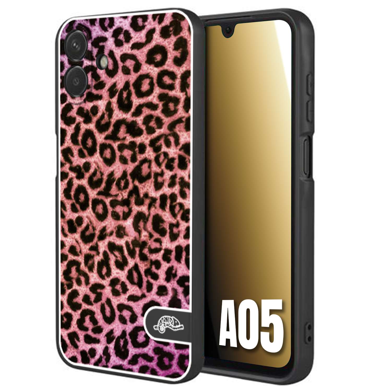 CUSTOMIZZA - Custodia cover nera morbida in tpu compatibile per Samsung A05 leopardato maculato donna rosa leopard