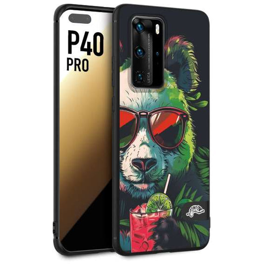 CUSTOMIZZA - Custodia cover nera morbida in tpu compatibile per Huawei P40 PRO estate disegnata cocktails animali simpatici panda mojito