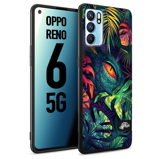 CUSTOMIZZA - Custodia cover nera morbida in tpu compatibile per Oppo Reno 6 5G animali color giungla tropicale occhio di coccodrillo alligatore disegnato