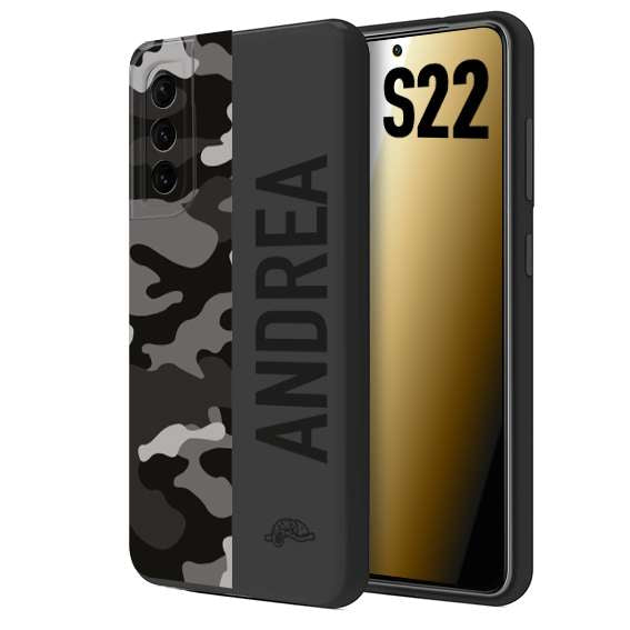 CUSTOMIZZA - Custodia cover nera morbida in tpu compatibile per Samsung S22 camouflage mimetico militare personalizzata nome