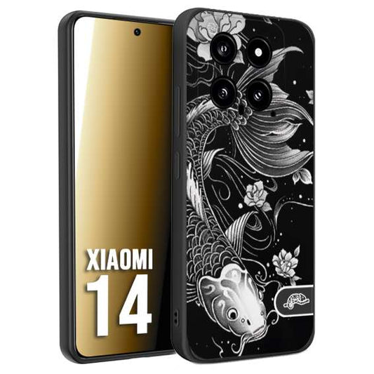 CUSTOMIZZA - Custodia cover nera morbida in tpu compatibile per Xiaomi 14 carpa koi black and white bianco a rilievo disegnato tattoo tatuaggio