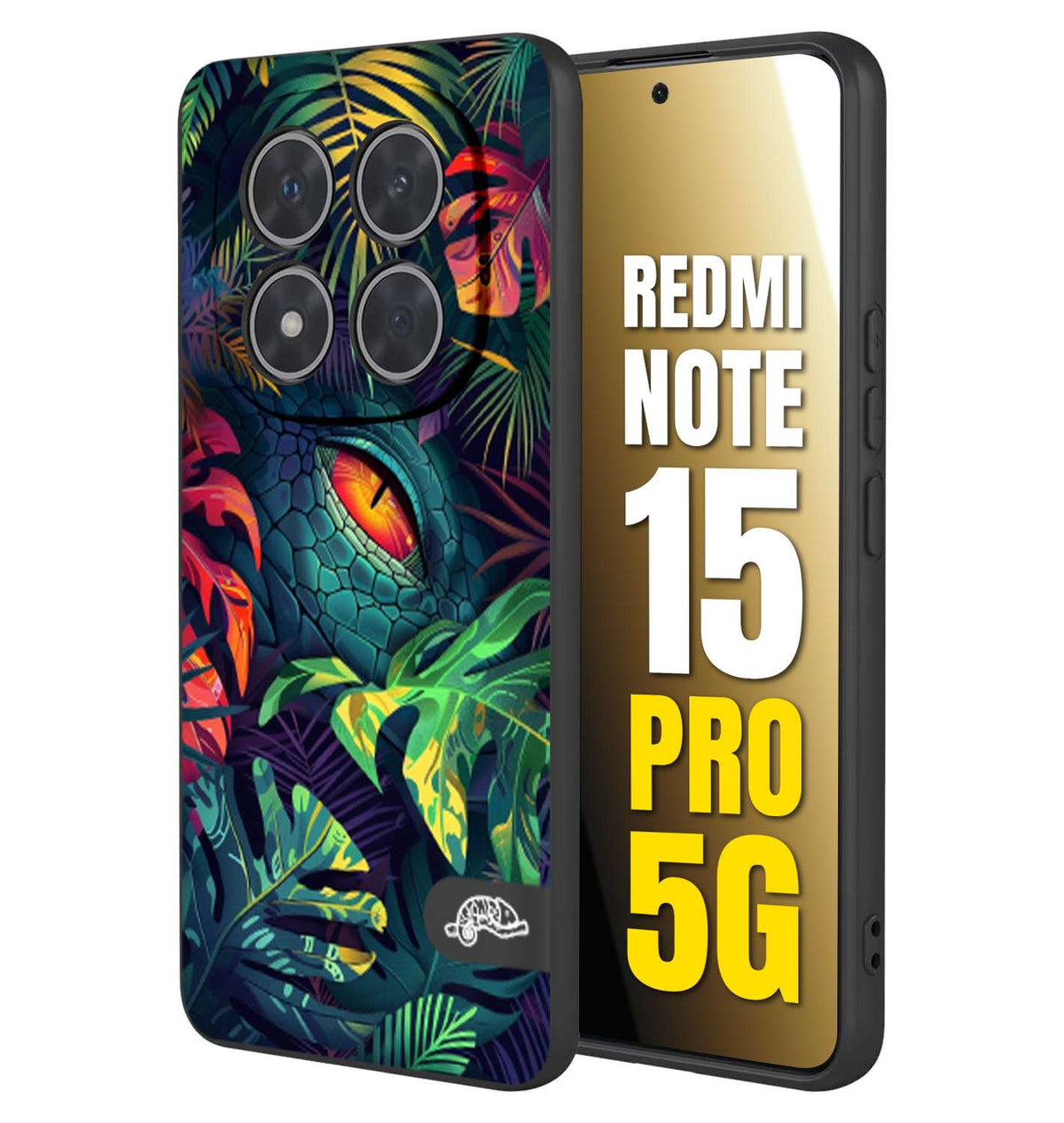 CUSTOMIZZA - Custodia cover nera morbida in tpu compatibile per Xiaomi Redmi Note 15 PRO 5G animali color giungla tropicale occhio di coccodrillo alligatore disegnato