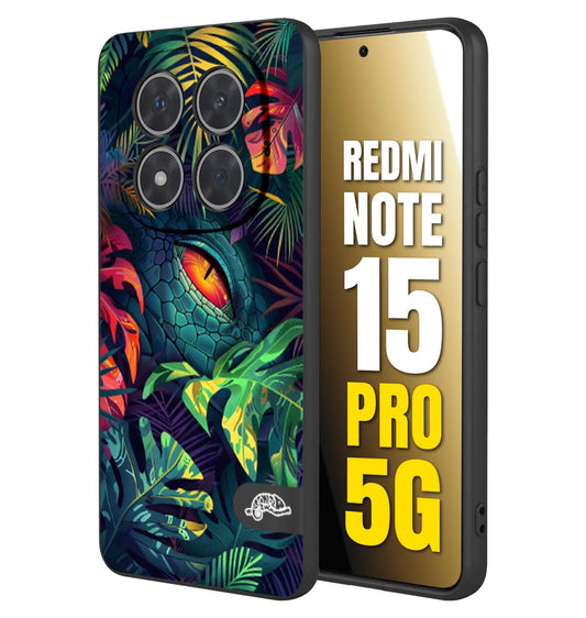 CUSTOMIZZA - Custodia cover nera morbida in tpu compatibile per Xiaomi Redmi Note 15 PRO 5G animali color giungla tropicale occhio di coccodrillo alligatore disegnato