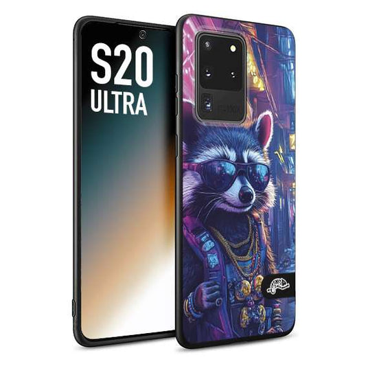CUSTOMIZZA - Custodia cover nera morbida in tpu compatibile per Samsung S20 ULTRA animali simpatici cyberpunk procione racoon street cat fucsia blu giallo