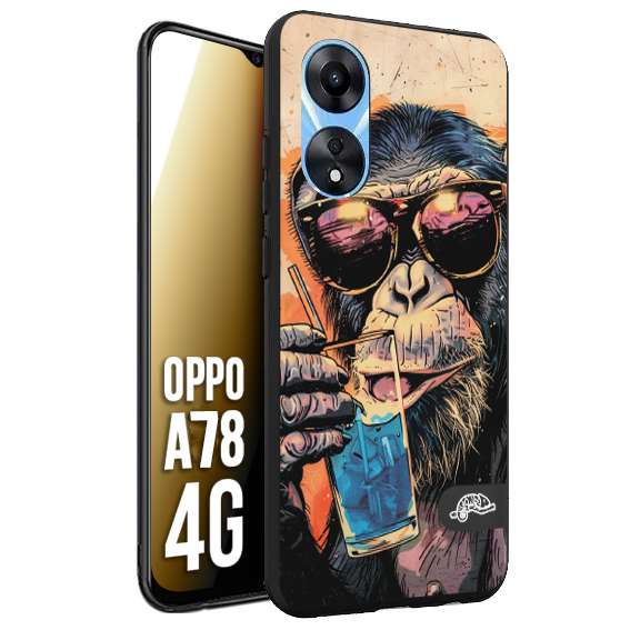 CUSTOMIZZA - Custodia cover nera morbida in tpu compatibile per Oppo A78 4G estate disegnata cocktails animali simpatici scimmia monkey negroni
