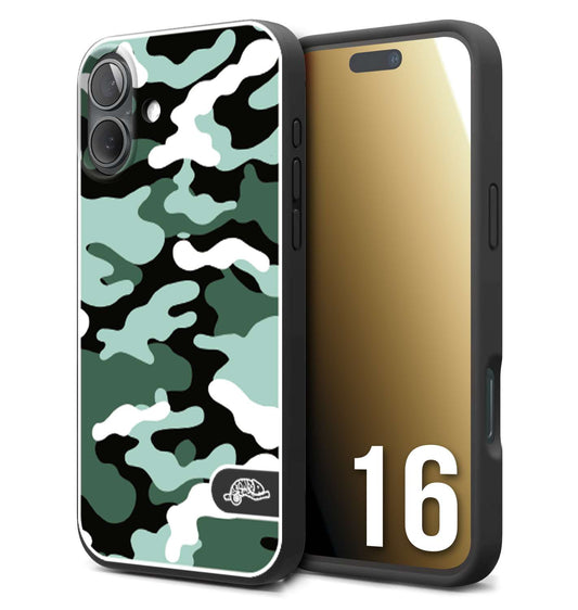 CUSTOMIZZA - Custodia cover nera morbida in tpu compatibile per iPhone 16 camouflage mimetico militare verde green