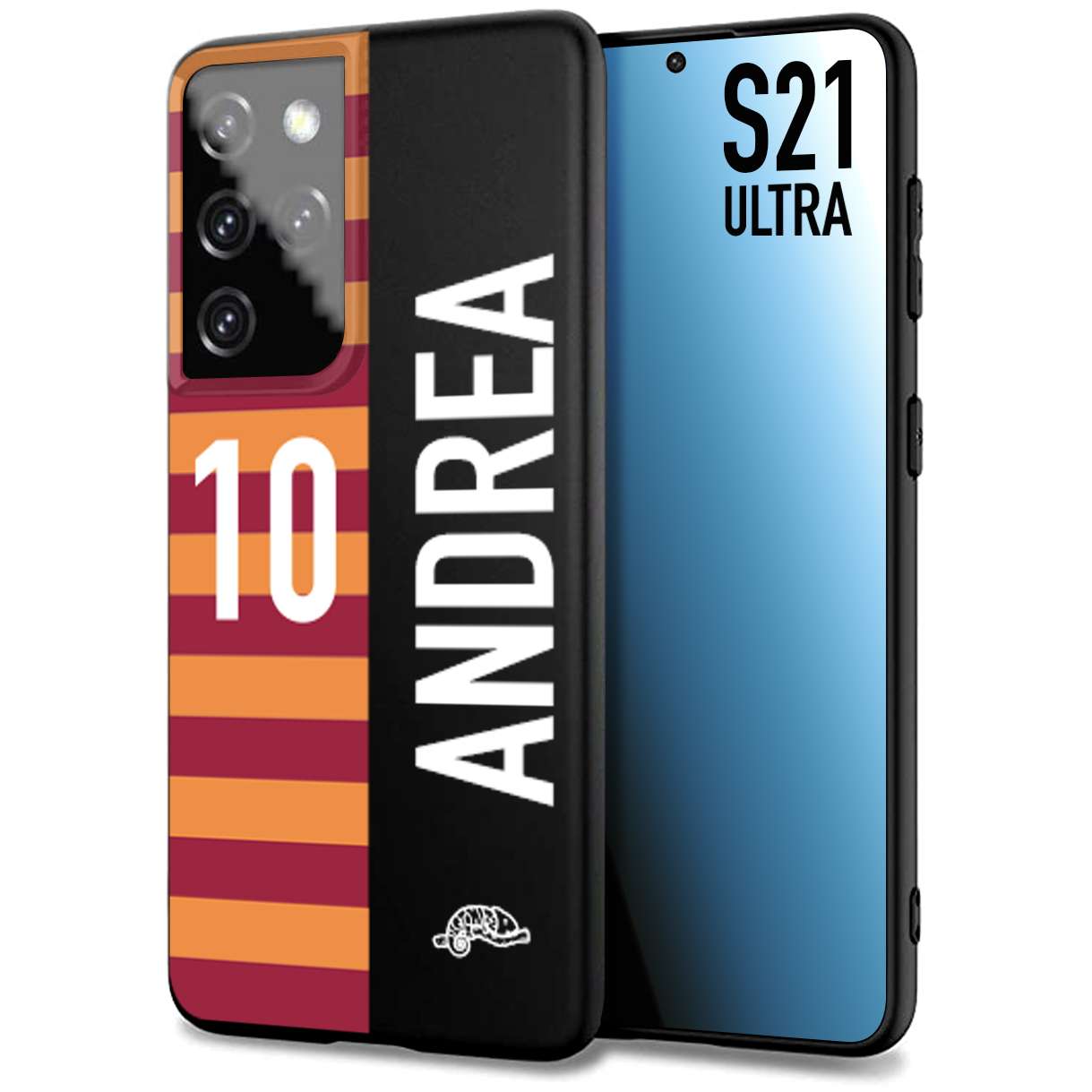 CUSTOMIZZA - Custodia cover nera morbida in tpu compatibile per Samsung S21 ULTRA personalizzata calcio football nome e numero calciatori giallo rossi