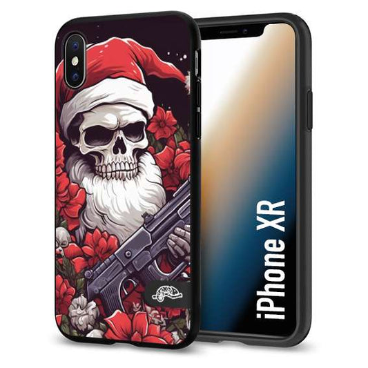 CUSTOMIZZA - Custodia cover nera morbida in tpu compatibile per iPhone Xr teschio natale santa claus fiori tattoo disegnato