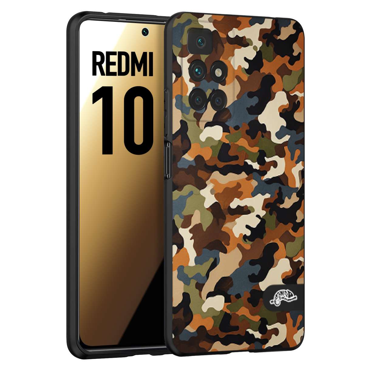 CUSTOMIZZA - Custodia cover nera morbida in tpu compatibile per Xiaomi Redmi 10 camouflage mimetico militare moderno blu marrone beige