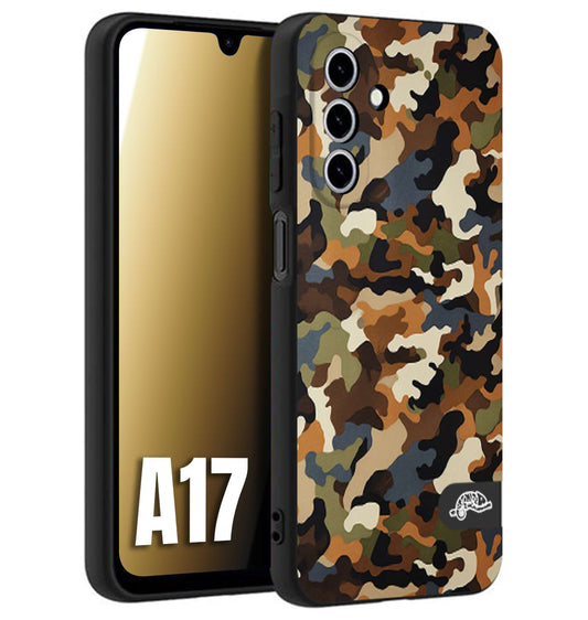 CUSTOMIZZA - Custodia cover nera morbida in tpu compatibile per Samsung A17 camouflage mimetico militare moderno blu marrone beige