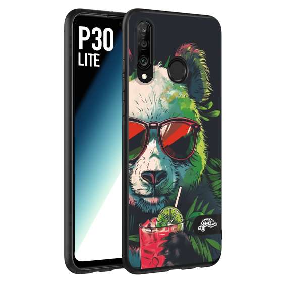 CUSTOMIZZA - Custodia cover nera morbida in tpu compatibile per Huawei P30 LITE estate disegnata cocktails animali simpatici panda mojito