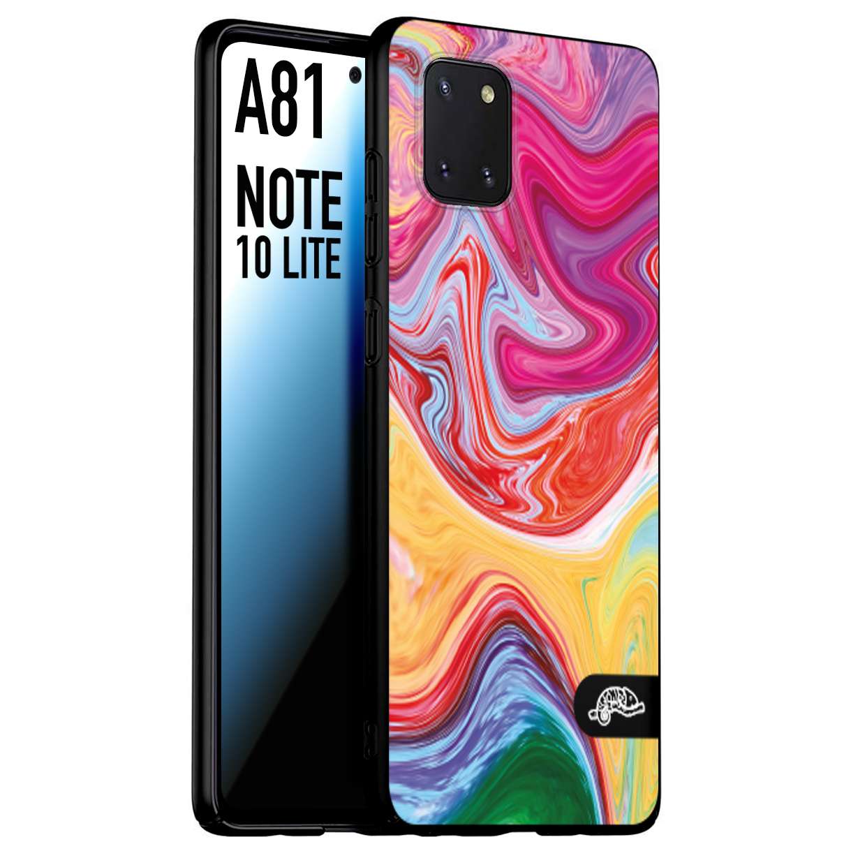 CUSTOMIZZA - Custodia cover nera morbida in tpu compatibile per Samsung A81 - Note 10 Lite colorata fantasia vortice marmo onde verde fucsia gialla