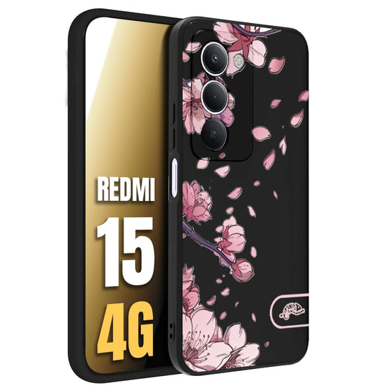 CUSTOMIZZA - Custodia cover nera morbida in tpu compatibile per Xiaomi Redmi 15 4G giapponese fiori di ciliegio in fiore a rilievo disegnata tattoo