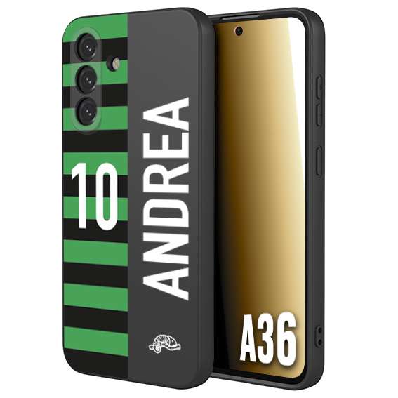 CUSTOMIZZA - Custodia cover nera morbida in tpu compatibile per Samsung A36 personalizzata calcio football nome e numero calciatori neroverde