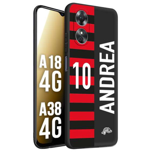 CUSTOMIZZA - Custodia cover nera morbida in tpu compatibile per Oppo A18 4G - A38 4G personalizzata calcio football nome e numero calciatori rossonera