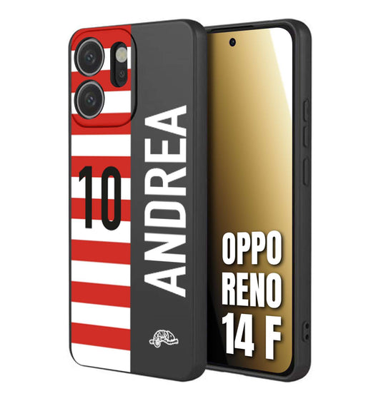 CUSTOMIZZA - Custodia cover nera morbida in tpu compatibile per Oppo Reno 14 F personalizzata calcio football nome e numero calciatori bianco rossa