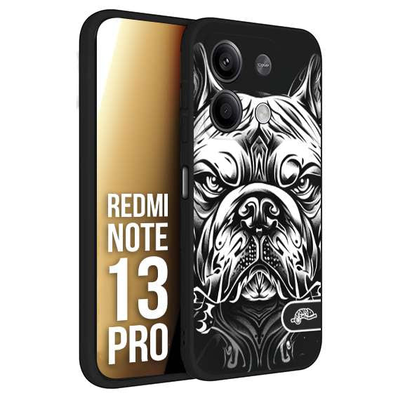 CUSTOMIZZA - Custodia cover nera morbida in tpu compatibile per Xiaomi Redmi Note 13 PRO bulldog bianco a rilievo disegnato tattoo tatuaggio