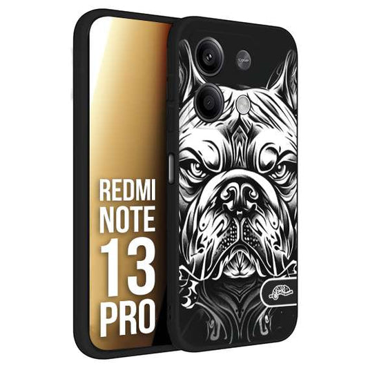 CUSTOMIZZA - Custodia cover nera morbida in tpu compatibile per Xiaomi Redmi Note 13 PRO bulldog bianco a rilievo disegnato tattoo tatuaggio