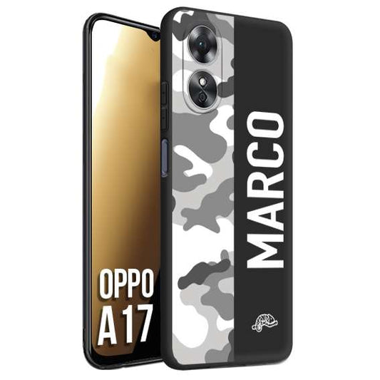 CUSTOMIZZA - Custodia cover nera morbida in tpu compatibile per Oppo A17 camouflage mimetico militare personalizzata nome bianco