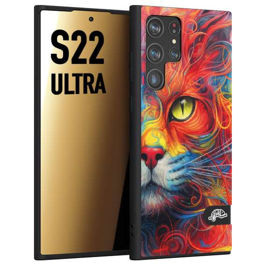 CUSTOMIZZA - Custodia cover nera morbida in tpu compatibile per Samsung S22 ULTRA animali color cat gatto viso colori vibranti disegnato schizzo