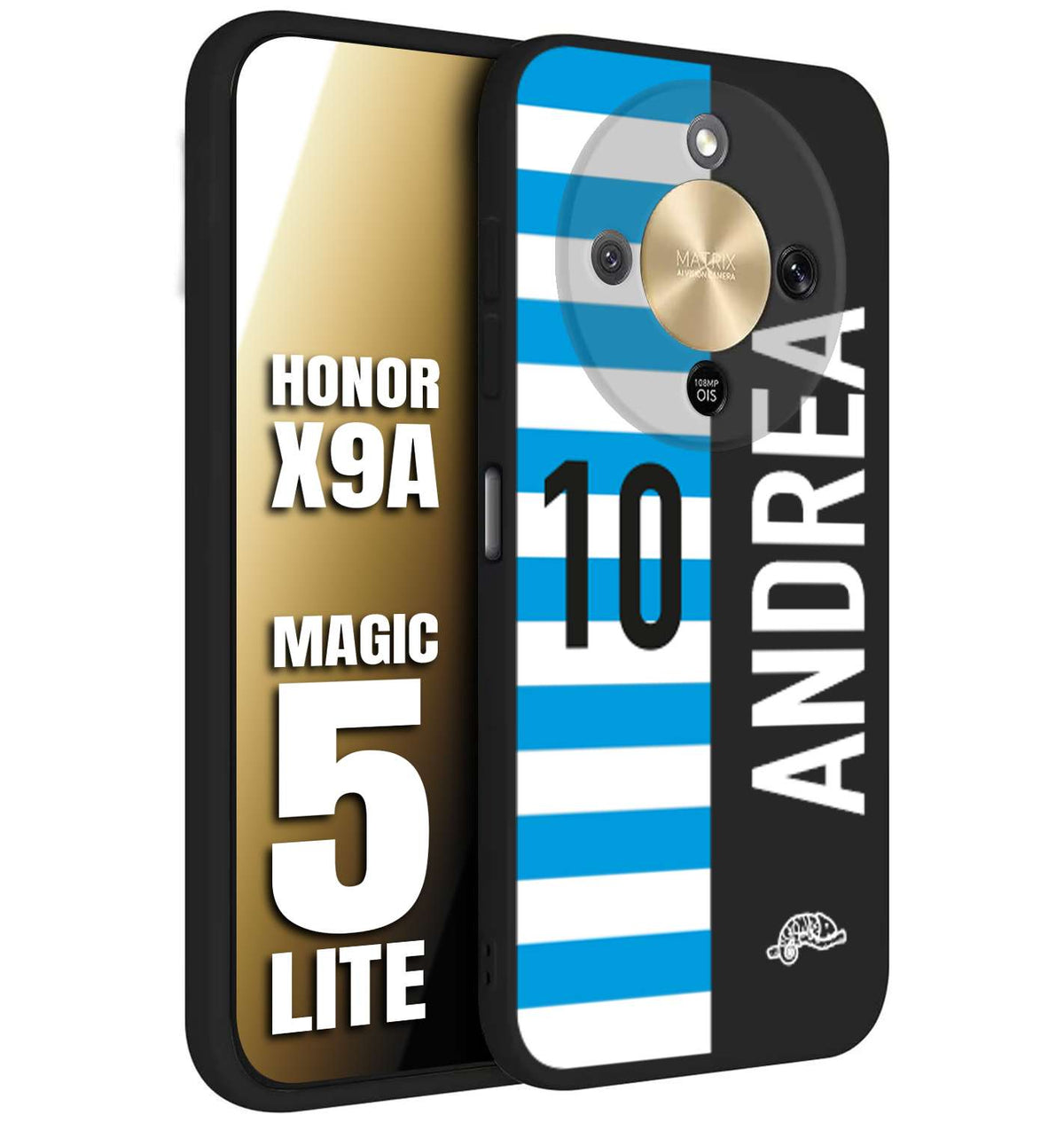 CUSTOMIZZA - Custodia cover nera morbida in tpu compatibile per Honor X9A - Honor Magic 5 Lite personalizzata calcio football nome e numero calciatori biancazzurri