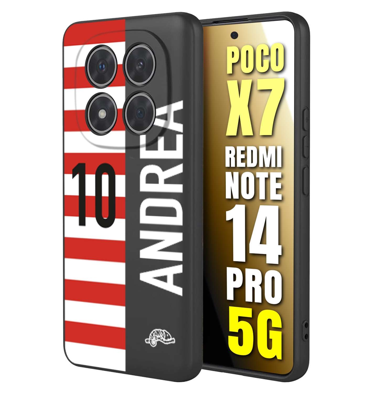 CUSTOMIZZA - Custodia cover nera morbida in tpu compatibile per Xiaomi Redmi Note 14 PRO 5G personalizzata calcio football nome e numero calciatori bianco rossa