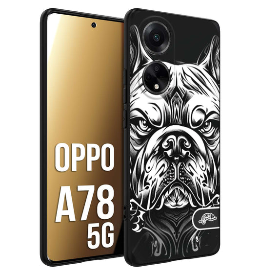 CUSTOMIZZA - Custodia cover nera morbida in tpu compatibile per Oppo A78 5G bulldog bianco a rilievo disegnato tattoo tatuaggio