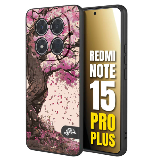 CUSTOMIZZA - Custodia cover nera morbida in tpu compatibile per Xiaomi Redmi Note 15 PRO PLUS giapponese colori morbidi fiori di ciliegio rosa disegnata