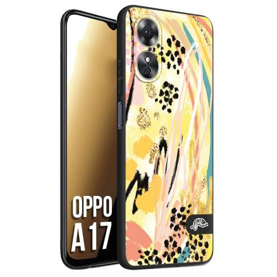 CUSTOMIZZA - Custodia cover nera morbida in tpu compatibile per Oppo A17 astratti donna flower fantasia estate gialla rosa leopardata