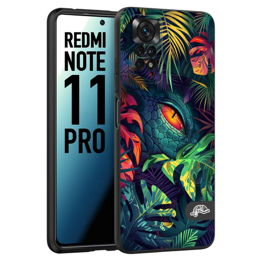 CUSTOMIZZA - Custodia cover nera morbida in tpu compatibile per Xiaomi Redmi Note 11 PRO animali color giungla tropicale occhio di coccodrillo alligatore disegnato