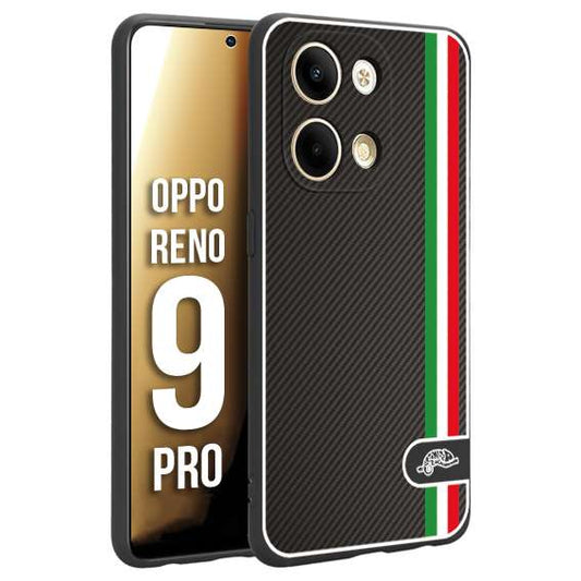 CUSTOMIZZA - Custodia cover nera morbida in tpu compatibile per Oppo Reno 9 PRO effetto fibra di carbonio bandiera Italia made in Italy