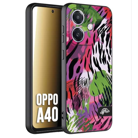 CUSTOMIZZA - Custodia cover nera morbida in tpu compatibile per Oppo A40 leopardato tigrato tiger colorata summer color verde fucsia