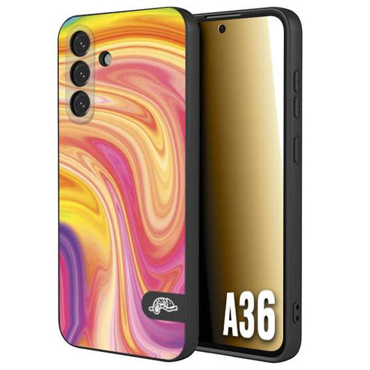 CUSTOMIZZA - Custodia cover nera morbida in tpu compatibile per Samsung A36 colorata fantasia vortice marmo onde rosa fucsia gialla