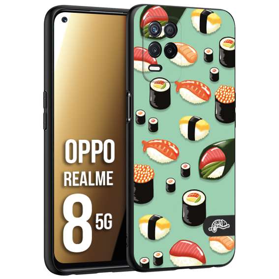 CUSTOMIZZA - Custodia cover nera morbida in tpu compatibile per Oppo Realme 8 5G sushi disegni giapponese nighiri acquamarina verde