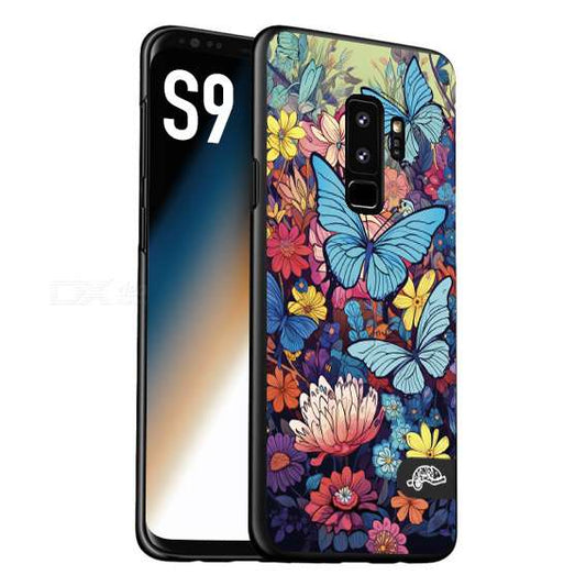 CUSTOMIZZA - Custodia cover nera morbida in tpu compatibile per Samsung S9 farfalle butterfly moderno donna disegnate gialla blu rosa