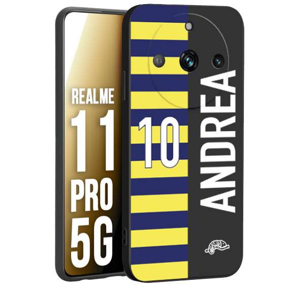 CUSTOMIZZA - Custodia cover nera morbida in tpu compatibile per Realme 11 PRO 5G personalizzata calcio football nome e numero calciatori giallo blu