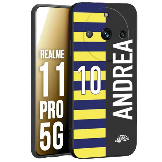 CUSTOMIZZA - Custodia cover nera morbida in tpu compatibile per Realme 11 PRO 5G personalizzata calcio football nome e numero calciatori giallo blu