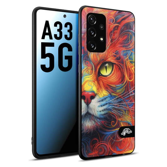 CUSTOMIZZA - Custodia cover nera morbida in tpu compatibile per Samsung A33 5G animali color cat gatto viso colori vibranti disegnato schizzo