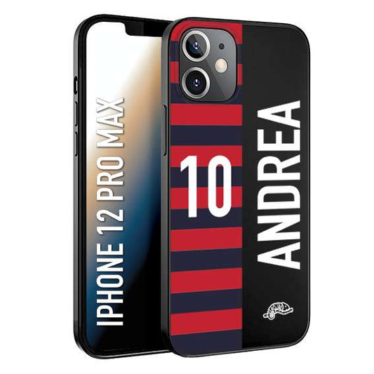 CUSTOMIZZA - Custodia cover nera morbida in tpu compatibile per iPhone 12 PRO MAX personalizzata calcio football nome e numero calciatori rossoblu